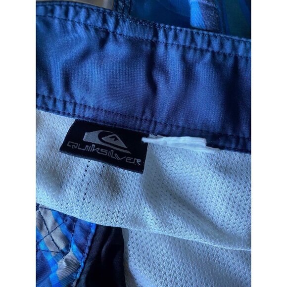 Quiksilver Board Shorts Mens 36 9" Beach Swim Trunks Blue Striped Side Pocket - Picture 5 of 10